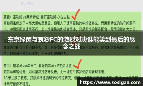 东京绿茵与哀怨FC的激烈对决谁能笑到最后的悬念之战
